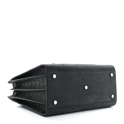 Saint Laurent Calfskin Crocodile Embossed Small Sac de Jour Dusty Black 4 of 10