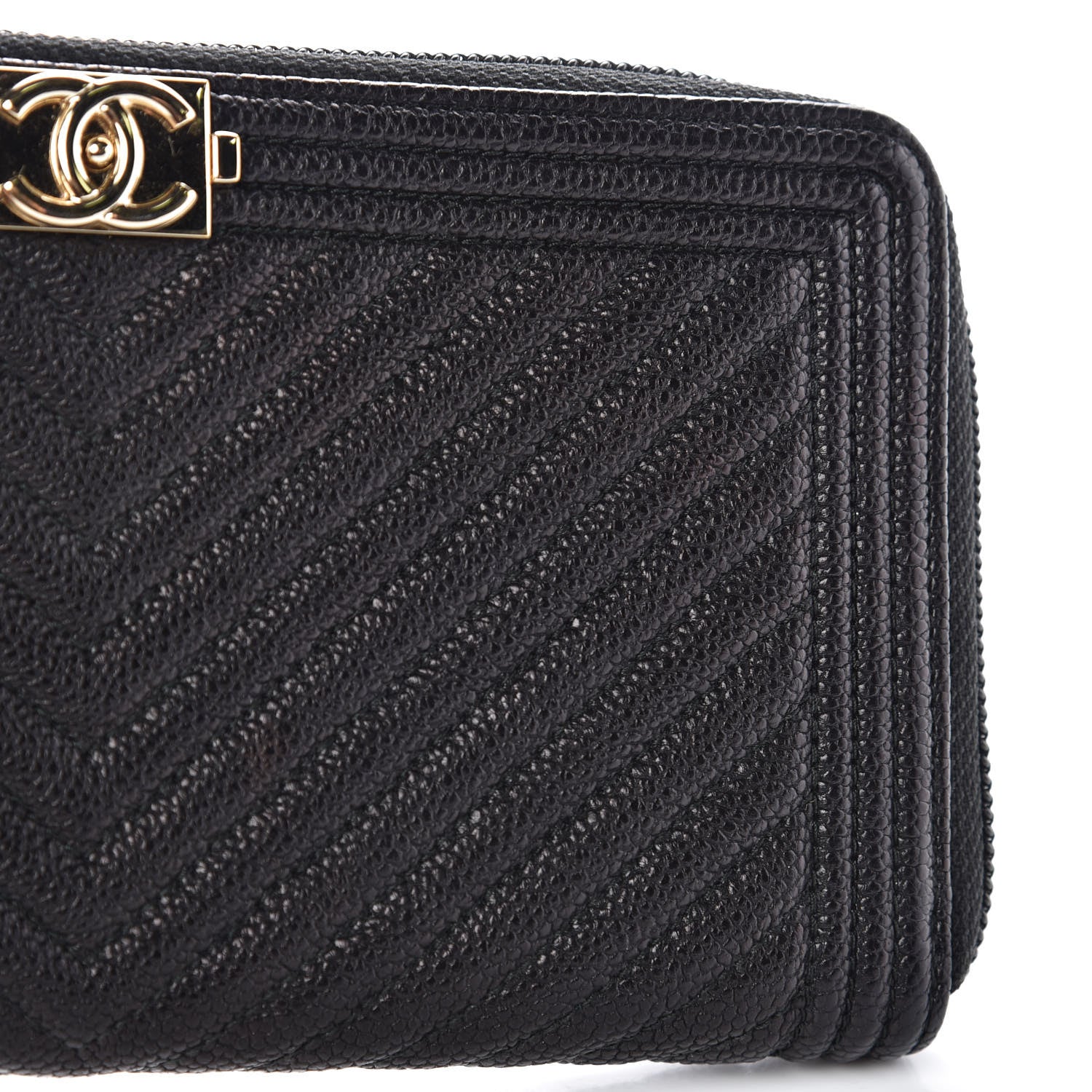 Chanel Caviar Chevron Quilted Zip Around Boy Wallet Black 11 of 11
