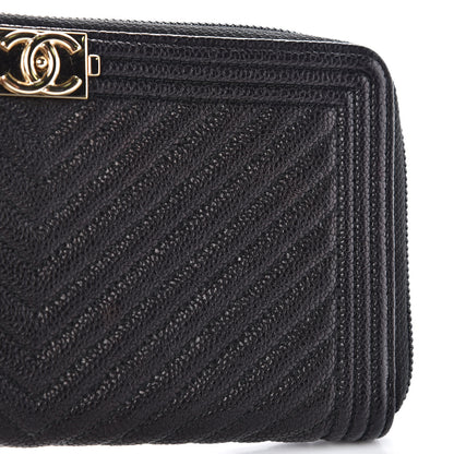 Chanel Caviar Chevron Quilted Zip Around Boy Wallet Black 11 of 11