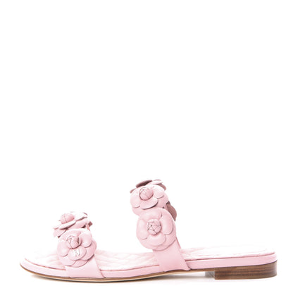 Chanel Lambskin Camellia Slide Sandals 37.5 Pink 1 of 7