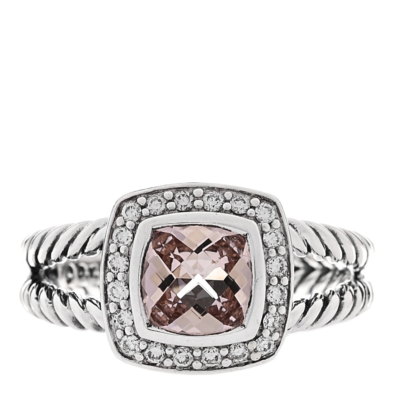 David Yurman Sterling Silver Diamond Morganite 7mm Petite Albion Ring 54 7 1 of 6