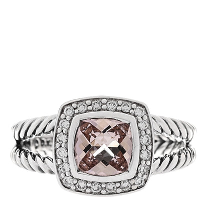 David Yurman Sterling Silver Diamond Morganite 7mm Petite Albion Ring 54 7 1 of 6