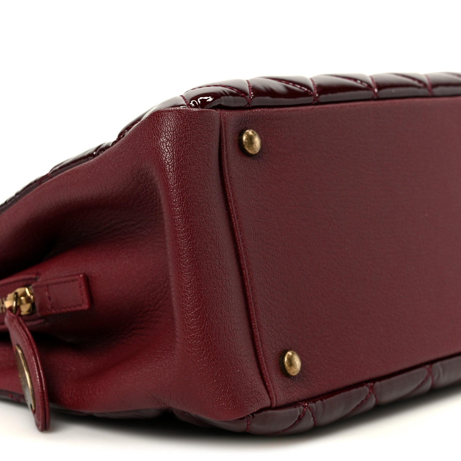 Chanel Patent Goatskin Quilted Small CC Eyelet Tote Burgundy 11 of 12