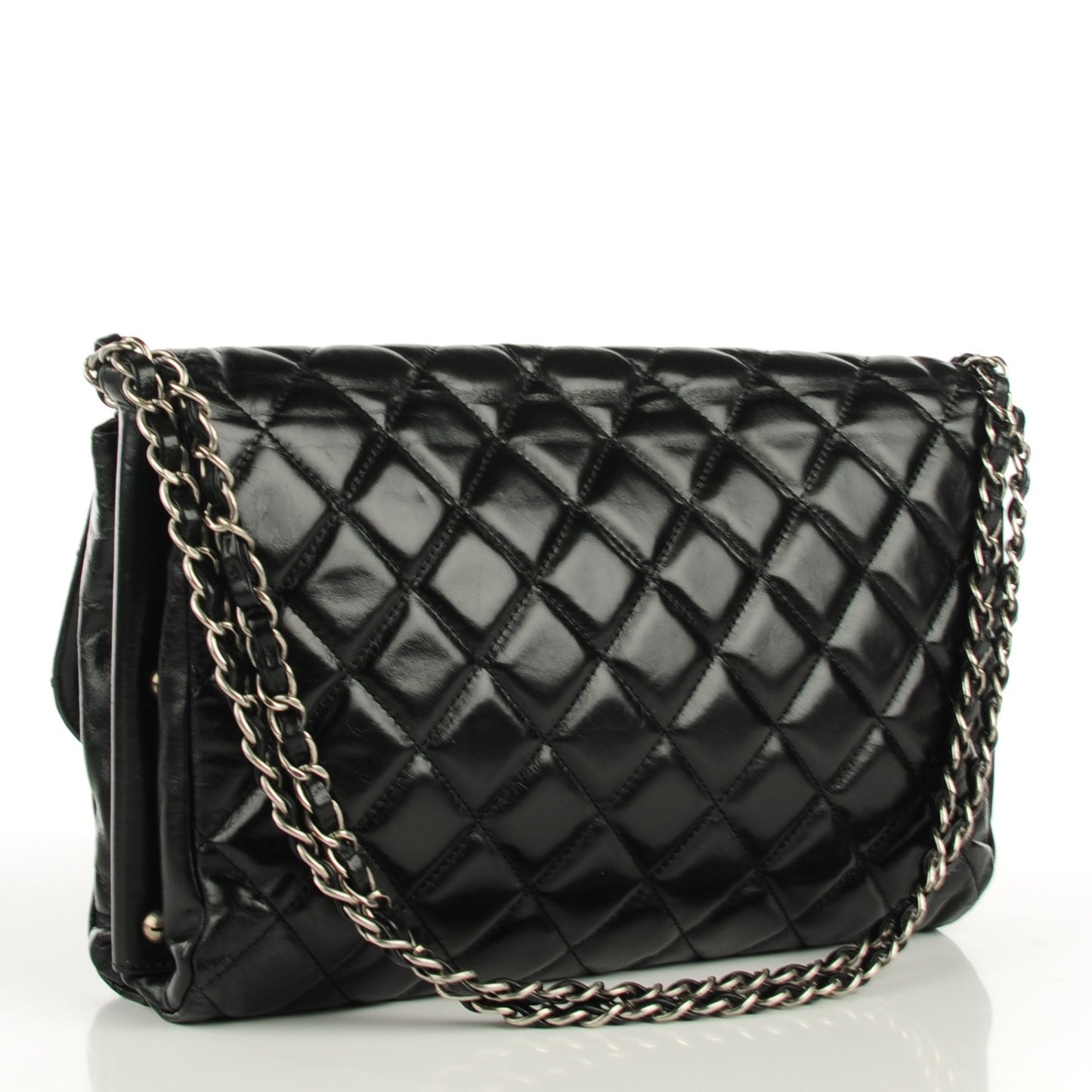 Glazed Calfskin Quilted Soft Boy Flap Black