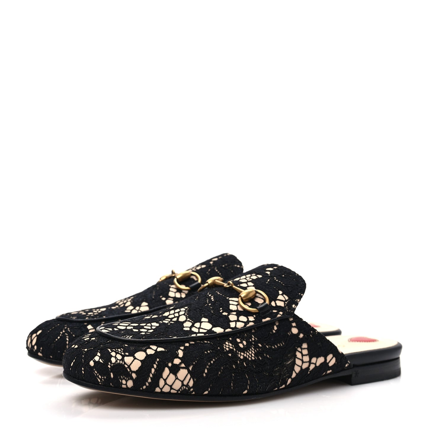 Lace Malaga Kid Womens Princetown Slippers 36.5 Black Skin Rose