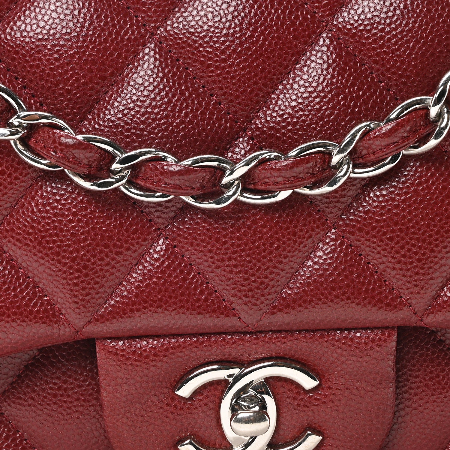 Chanel Caviar Quilted Jumbo Double Flap Burgundy 8 of 10