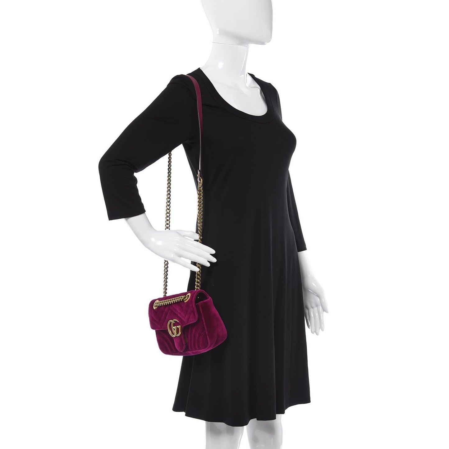 Velvet Matelasse Mini GG Marmont Shoulder Bag Fuchsia Violet Cyclamen