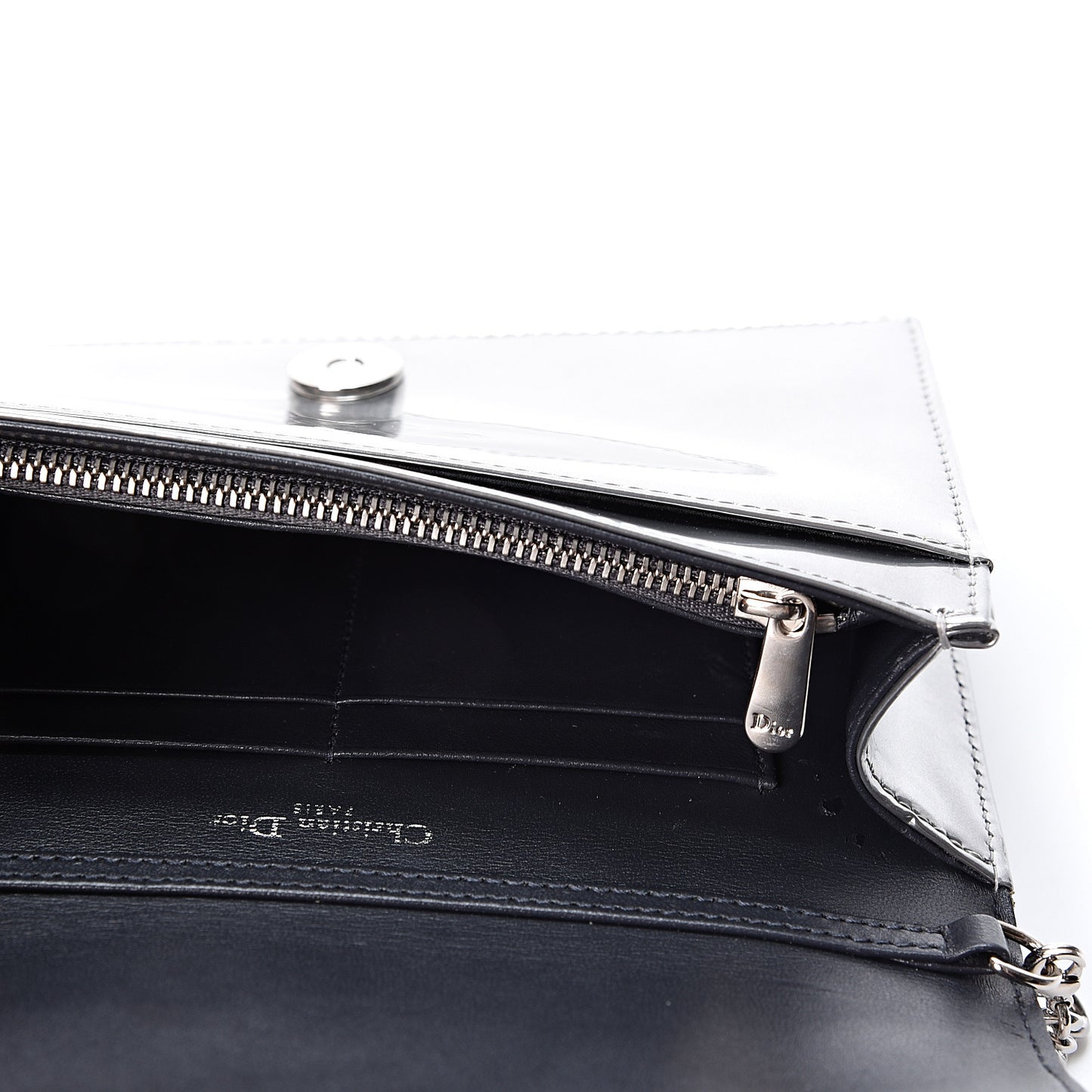 Metallic Patent Micro-Cannage Diorama Wallet on Chain Pouch Silver