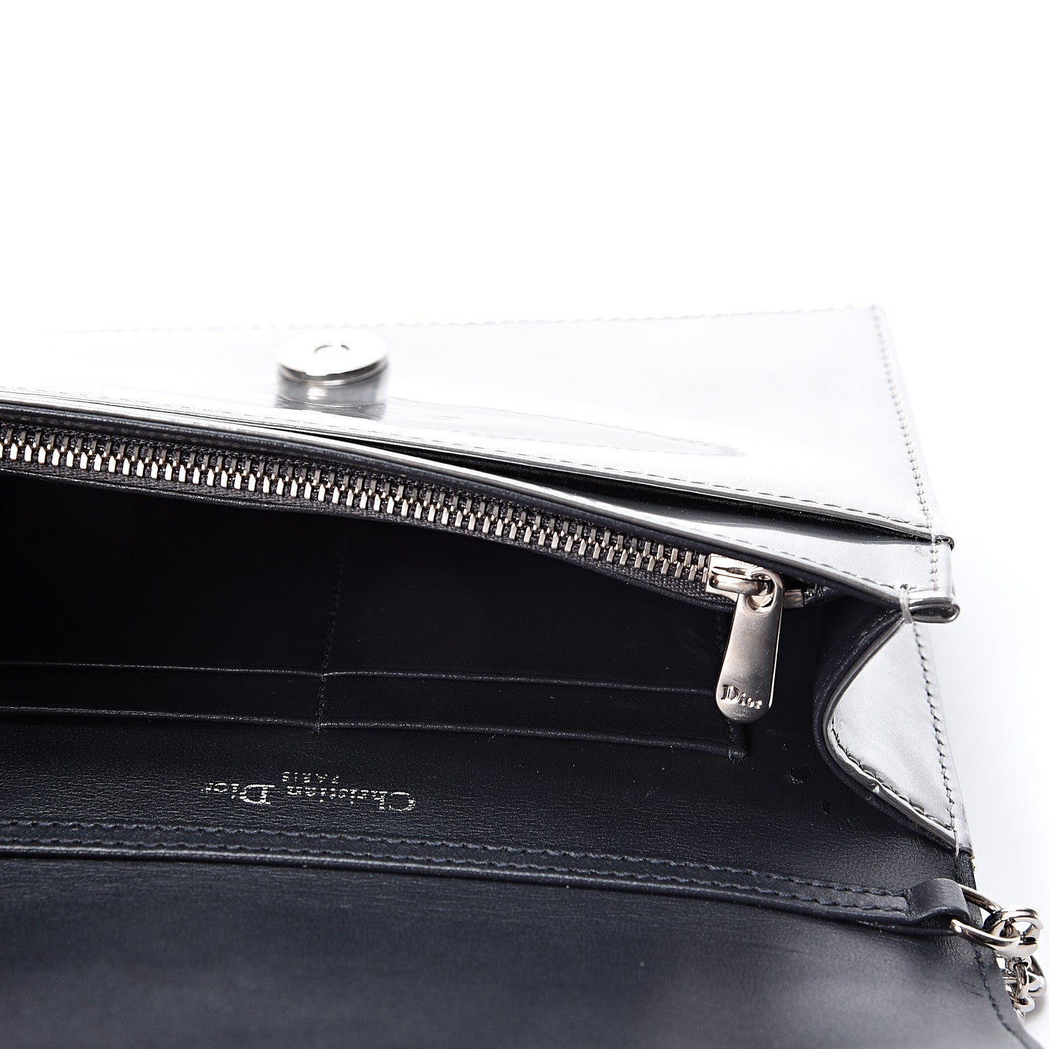 Christian Dior Metallic Patent Micro-Cannage Diorama Wallet on Chain Pouch Silver 4 of 8