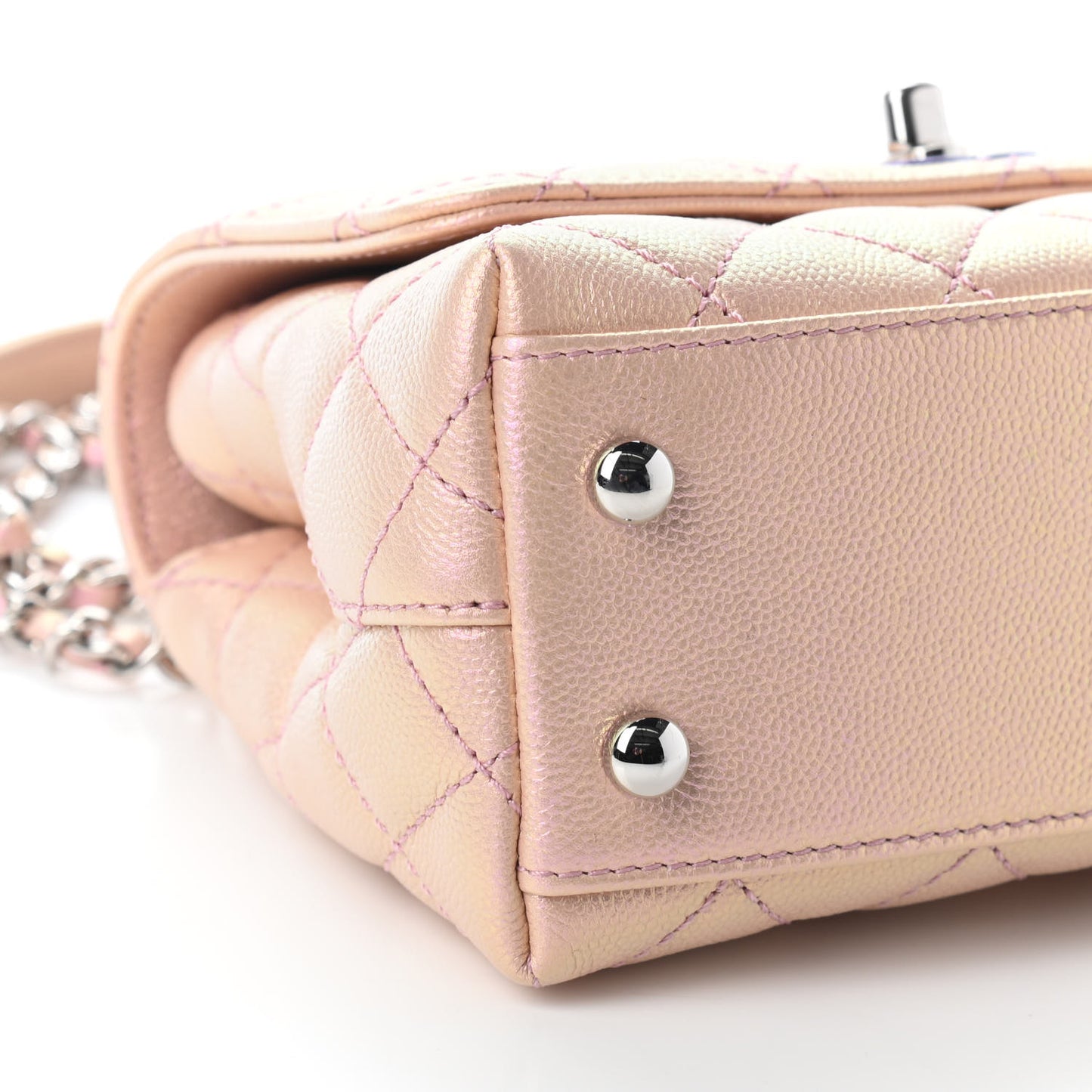 Iridescent Caviar Quilted Extra Mini Coco Handle Flap Light Pink