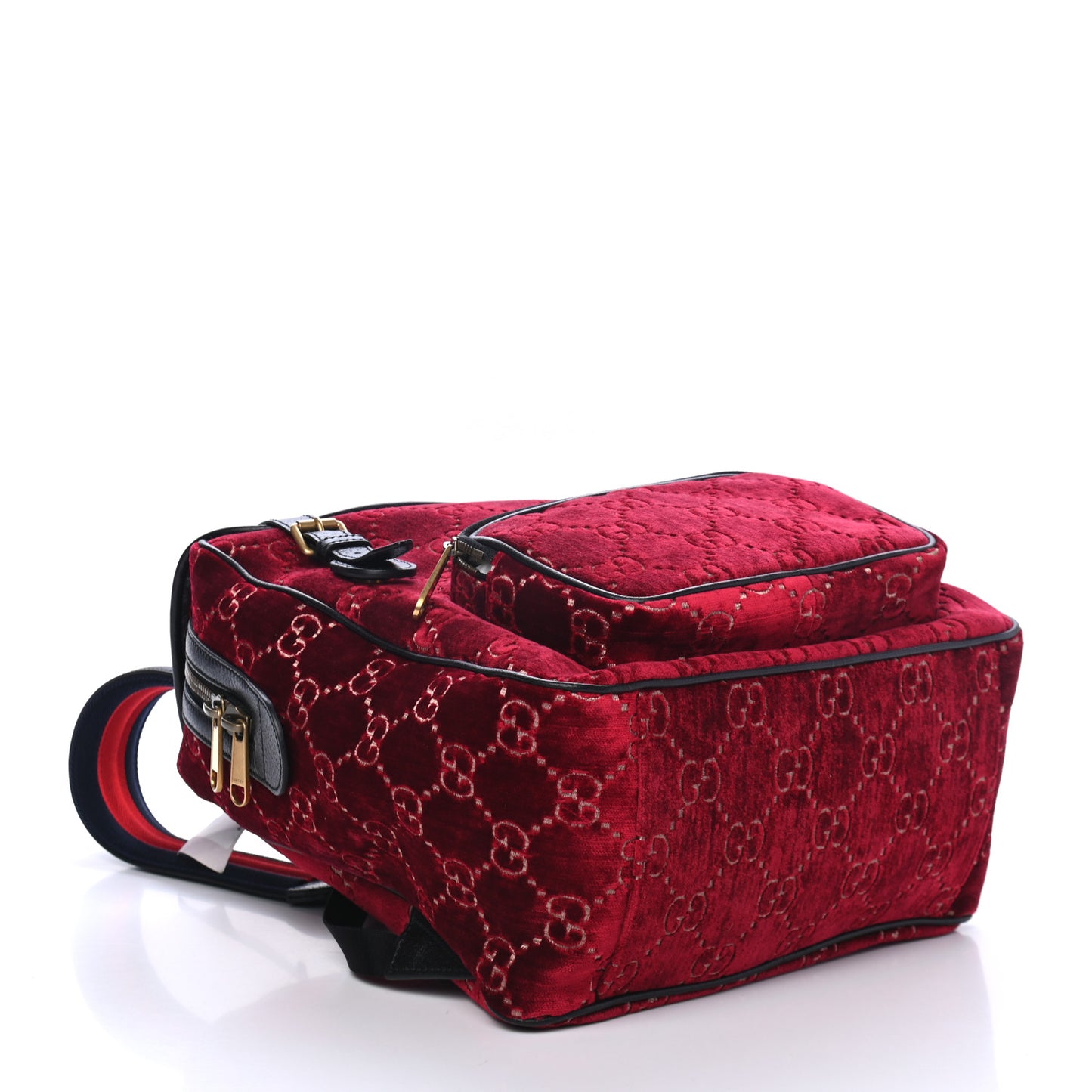 Velvet GG Monogram Textured Calfskin Web Small Double Buckle Backpack Red Cipria Black