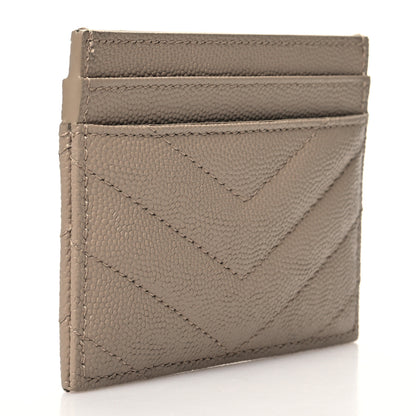 Saint Laurent Grain De Poudre Matelasse Chevron Monogram Credit Card Case Dark Beige 3 of 11