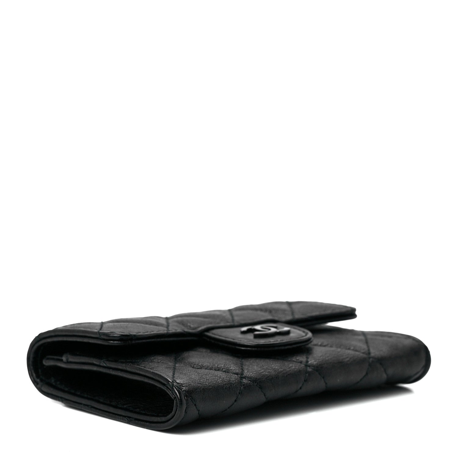 Chanel Crumpled Calfskin Quilted Flap Card Holder Wallet So Black 4 of 13