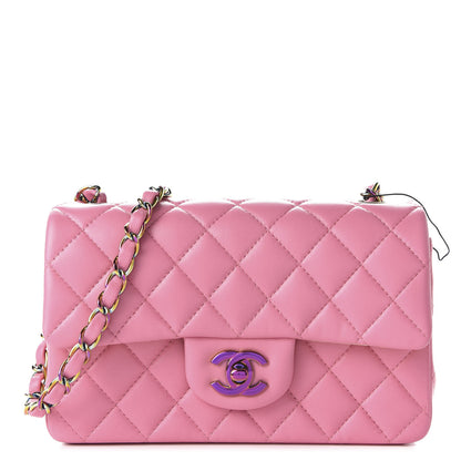 Chanel Lambskin Quilted Mini Rectangular Flap Pink Yellow 1 of 11