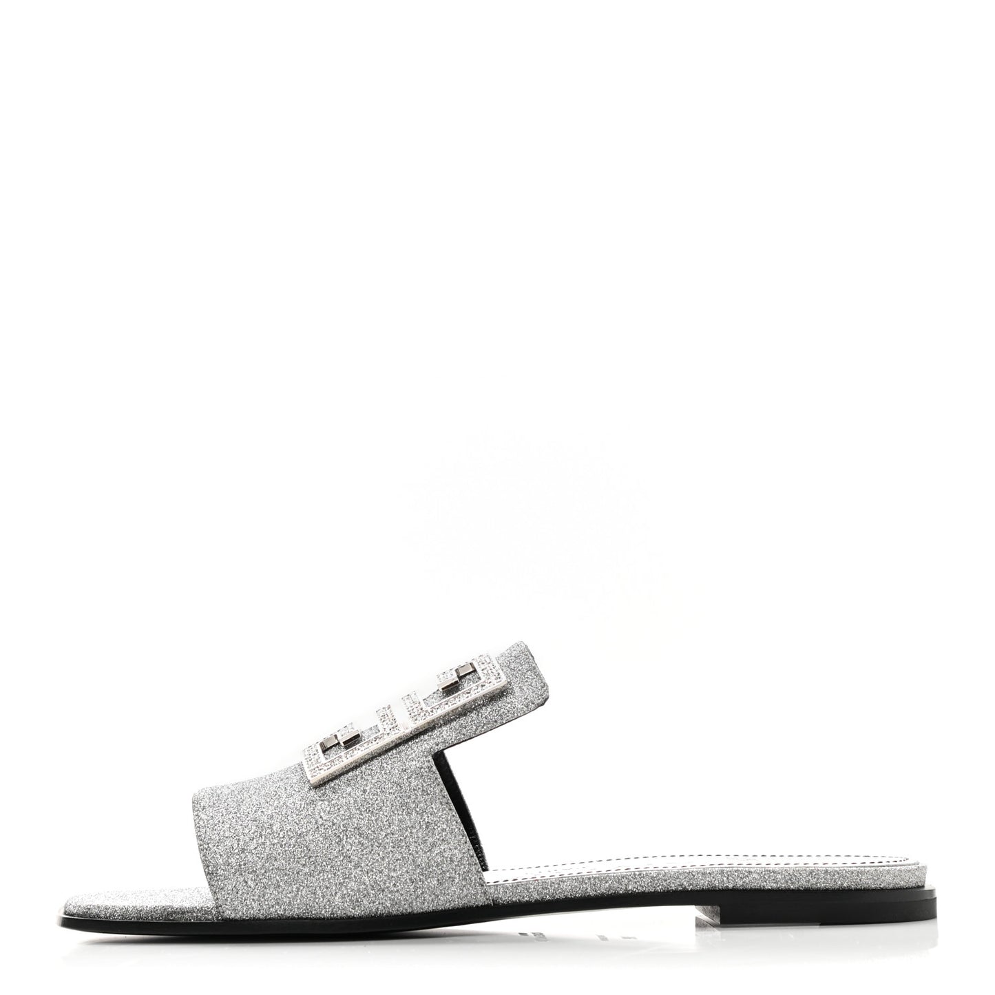 Glitter Embellished Calfskin 4G Flat Sandals 36.5 Silver