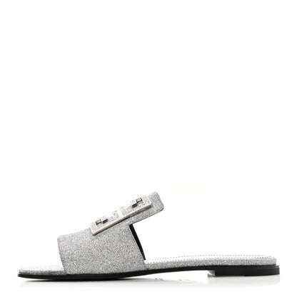 Givenchy Glitter Embellished Calfskin 4G Flat Sandals 36.5 Silver 1 of 10
