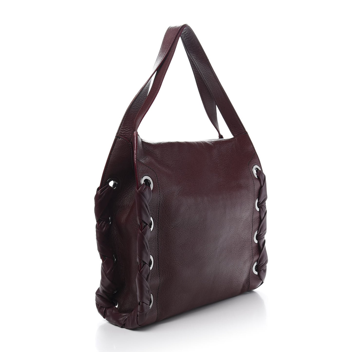 Grainy Calfskin Grommet Lace Up Rion Shoulder Bag Bordeaux