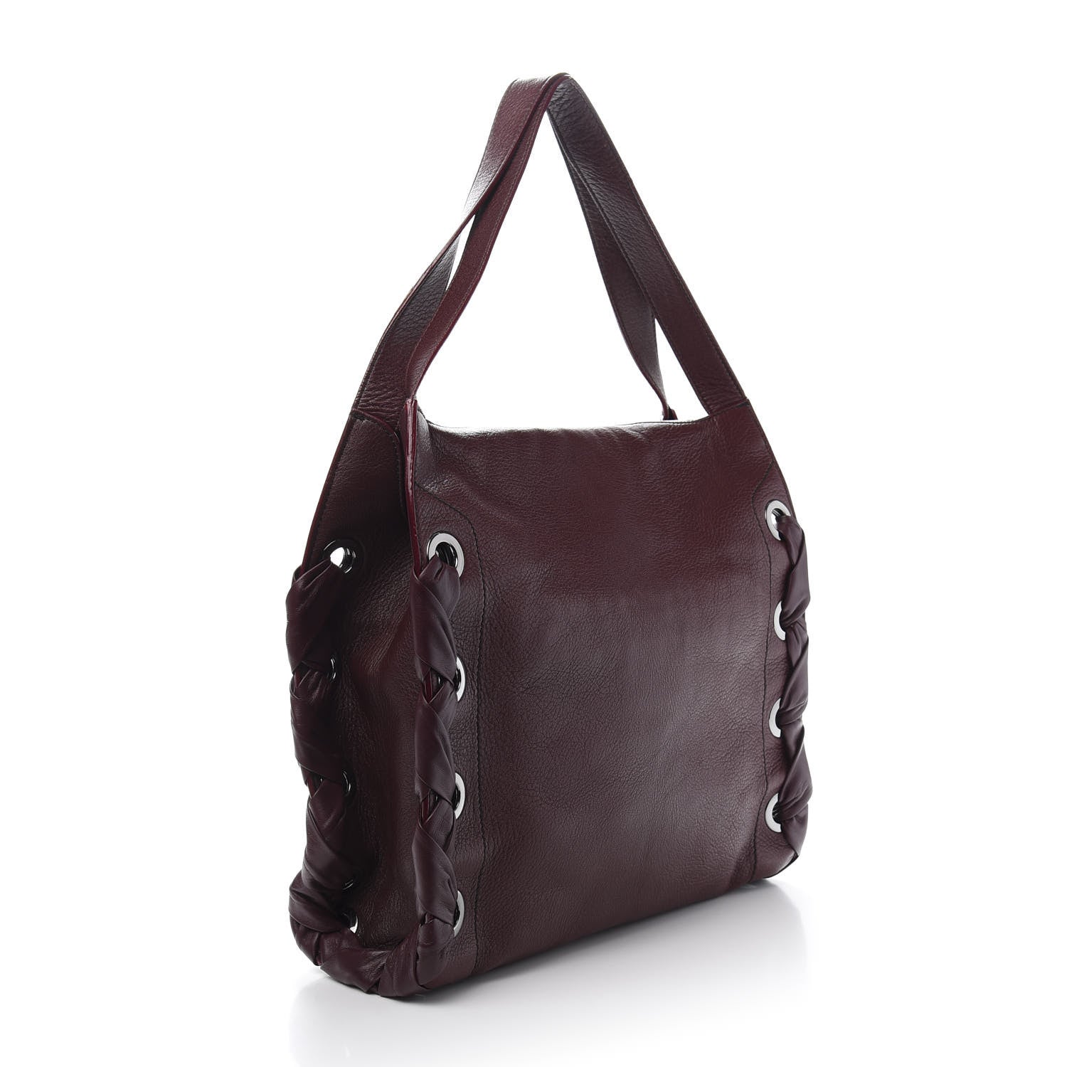 Jimmy Choo Grainy Calfskin Grommet Lace Up Rion Shoulder Bag Bordeaux 3 of 10