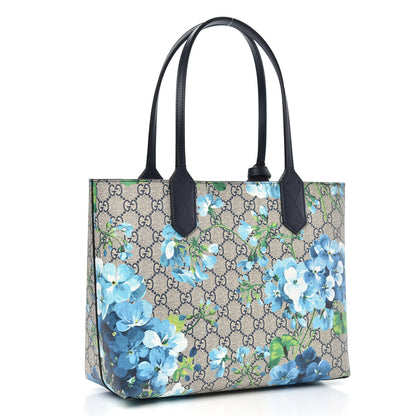 Gucci GG Supreme Monogram Blooms Small Reversible Tote Beige Blue Navy 4 of 15