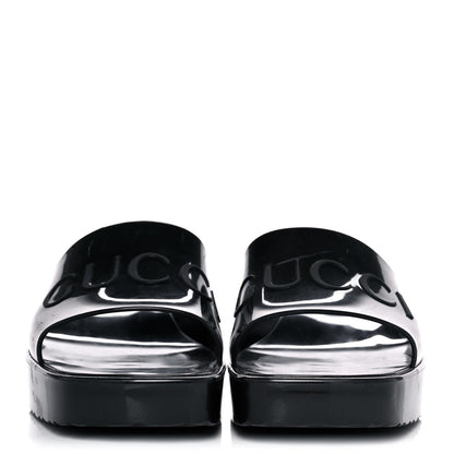 Gucci Rubber Gucci Logo Womens Platform 20/60mm Slide Sandals 36 Black 2 of 11