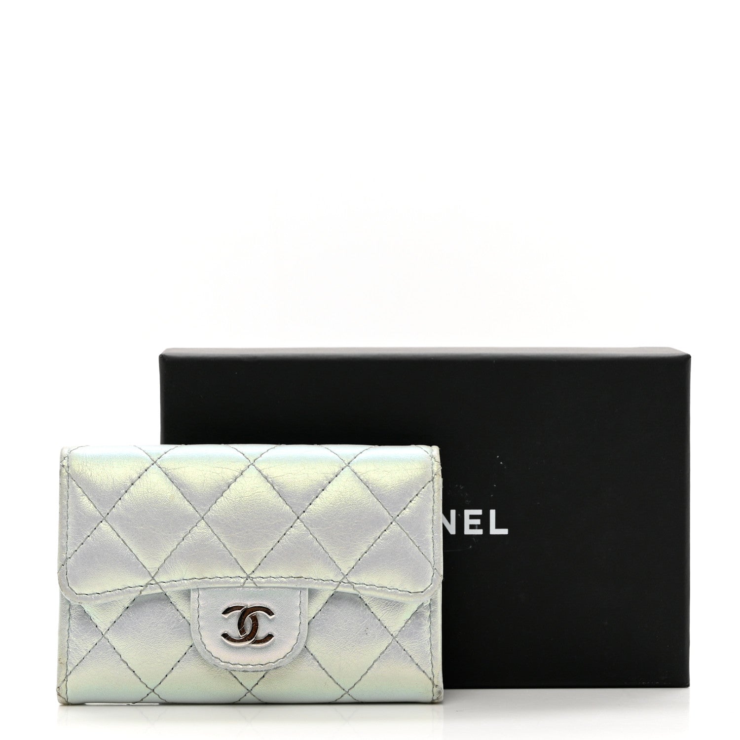 Chanel Iridescent Calfskin Quilted Flap Card Holder Wallet Light Blue 8 of 8