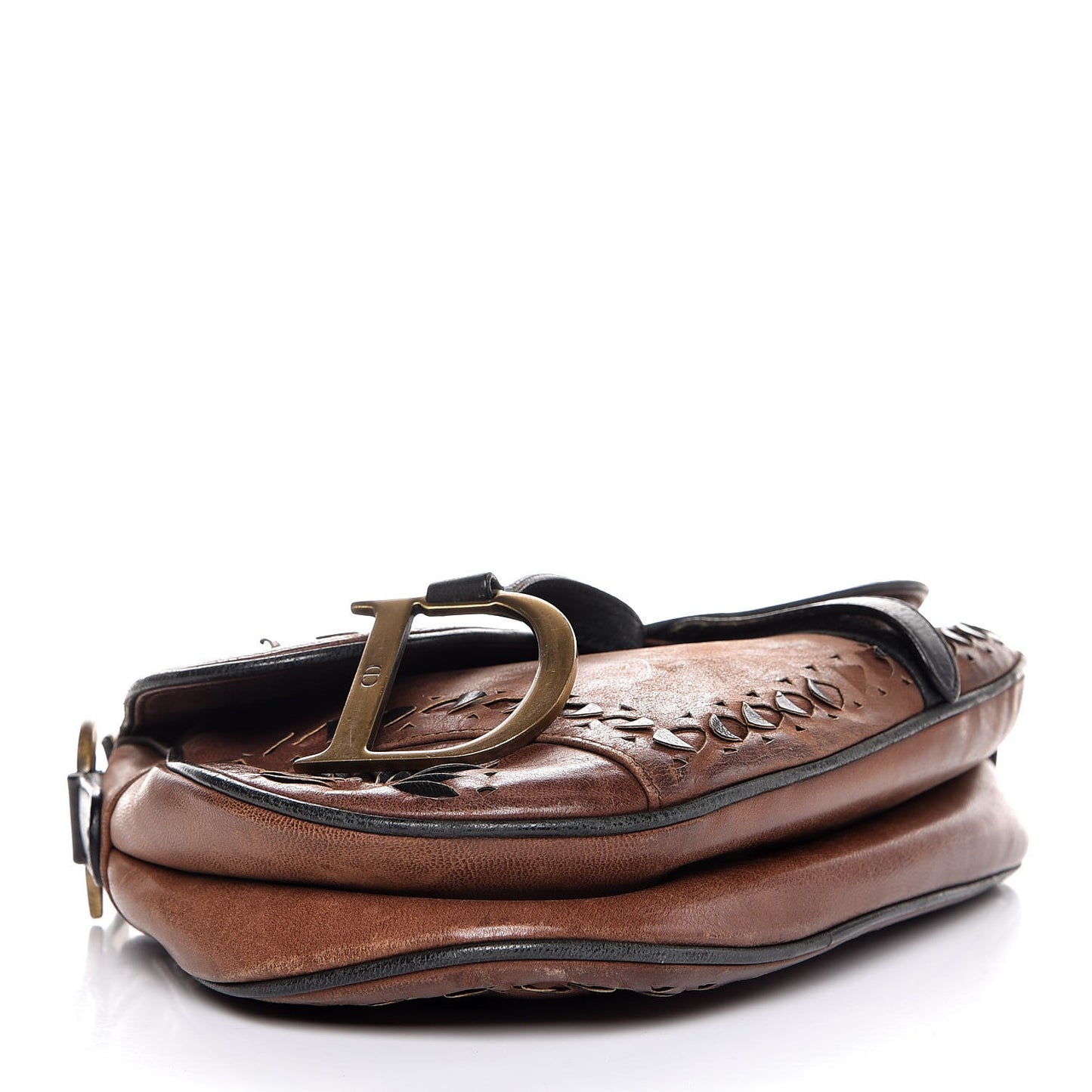 Calfskin Laser Cut Saddle Bag Brown
