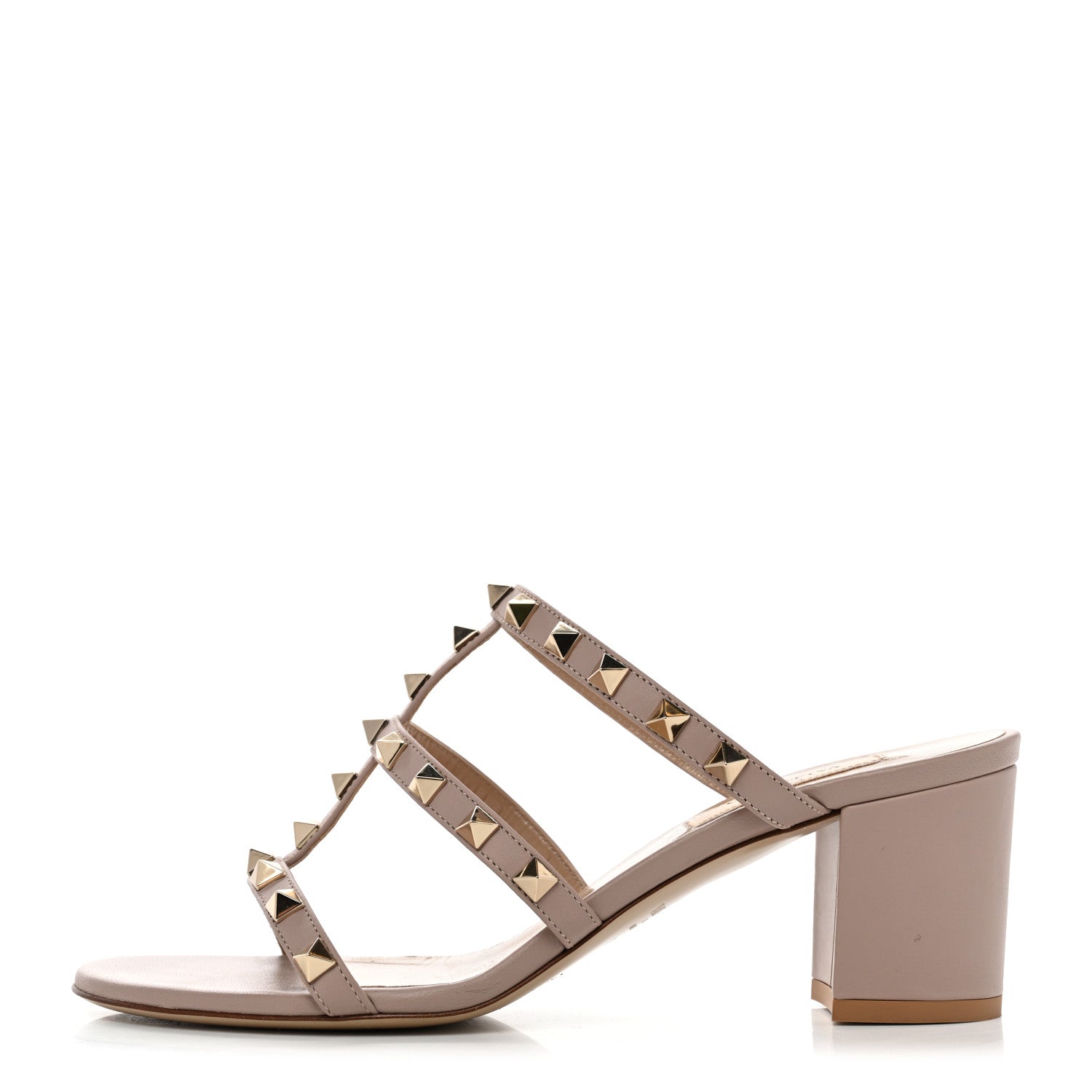 Valentino Garavani Calfskin Rockstud 60mm Caged Slide Sandals 37.5 Poudre 1 of 8