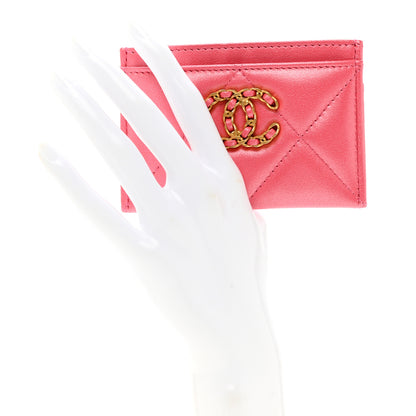 Chanel Lambskin Quilted Chanel 19 Card Holder Dark Pink 2 of 8