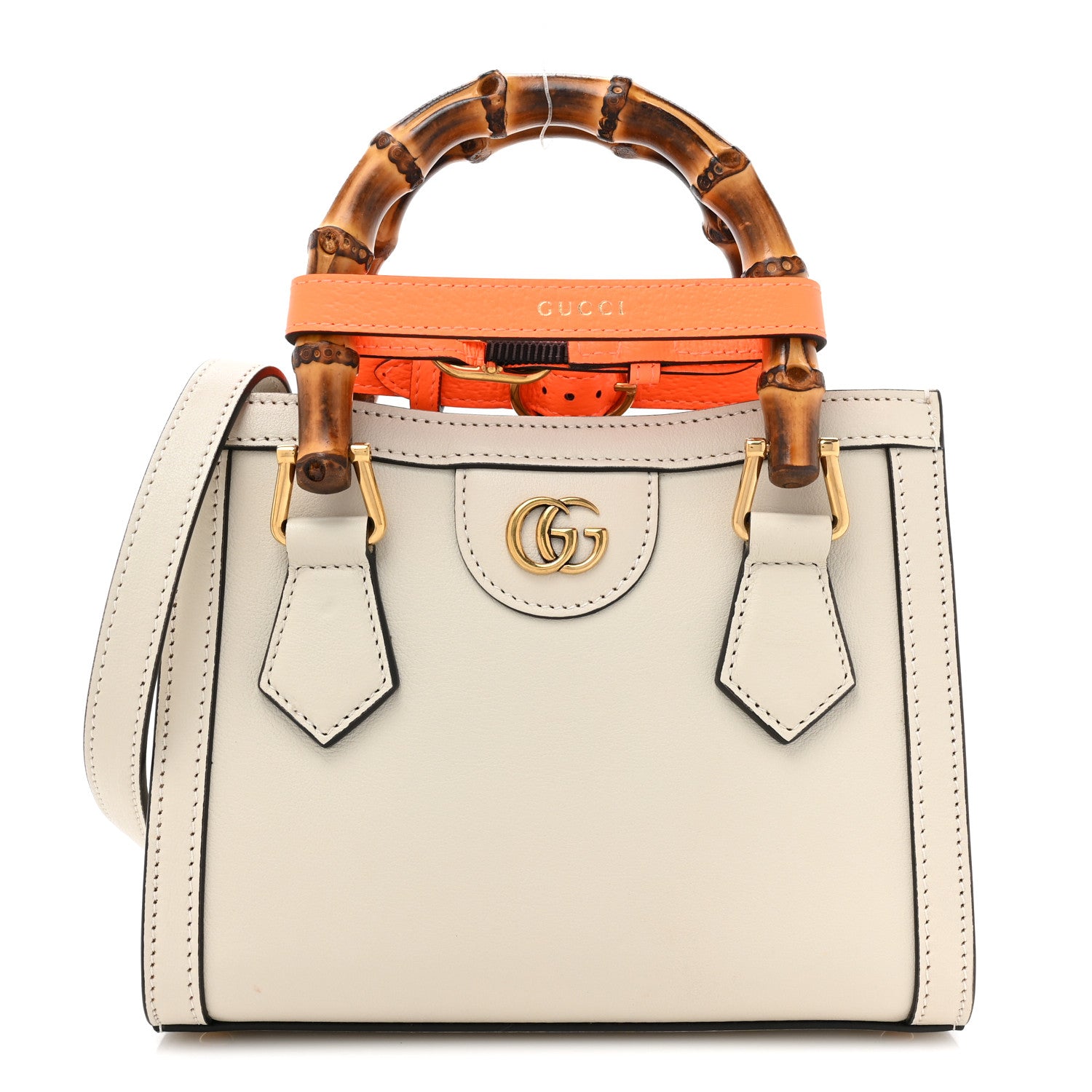 Gucci Wonka Grain Calfskin Mini Diana Tote Bag Mystic White Orange Fluo 1 of 12
