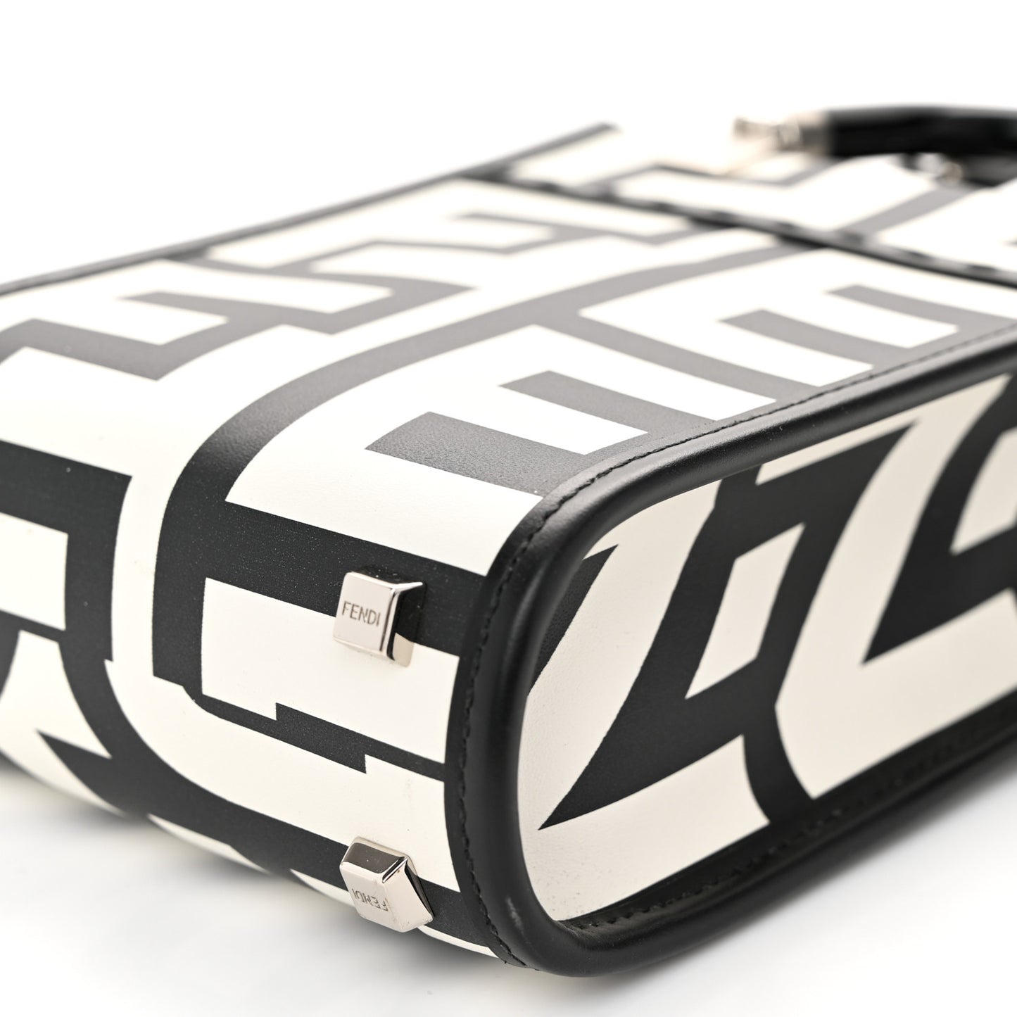 X MARC JACOBS Vitello King Plexiglass Logo Print Mini Fendi Sunshine Shopper Tote Black White