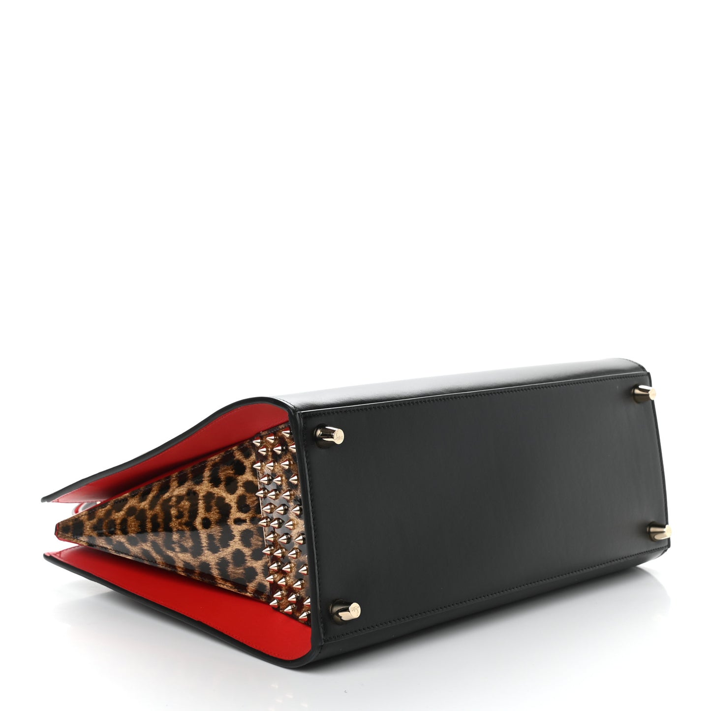 Calfskin Patent Leopard Spiked Large Paloma Black