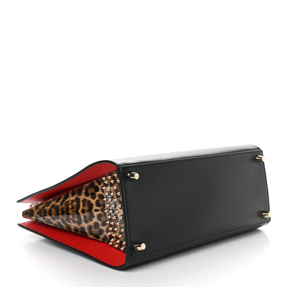 Christian Louboutin Calfskin Patent Leopard Spiked Large Paloma Black 4 of 9