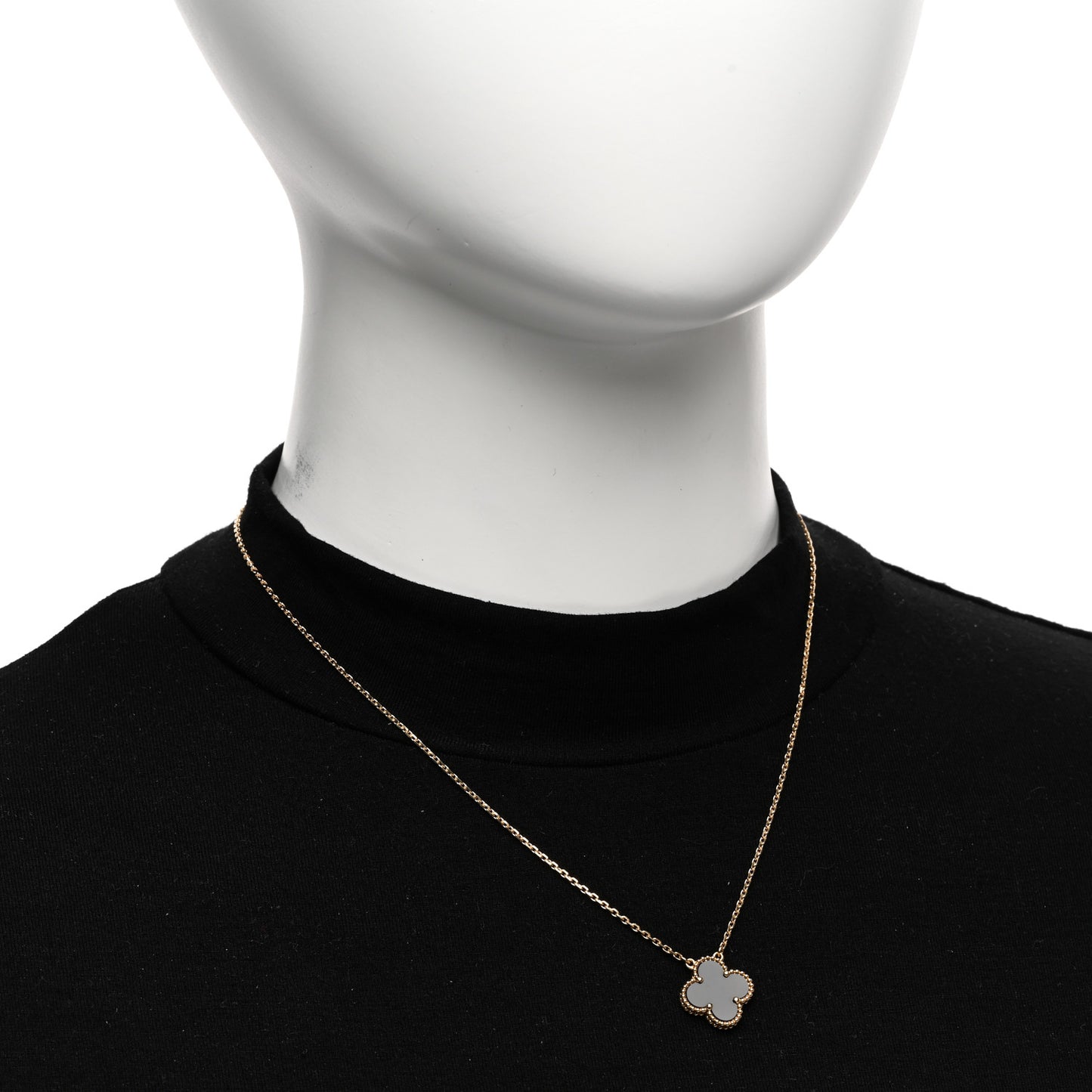 18K Yellow Gold Black Onyx Vintage Alhambra Pendant Necklace