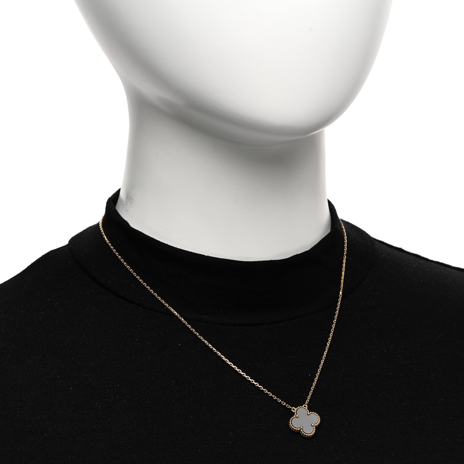 Van Cleef & Arpels 18K Yellow Gold Black Onyx Vintage Alhambra Pendant Necklace 2 of 6