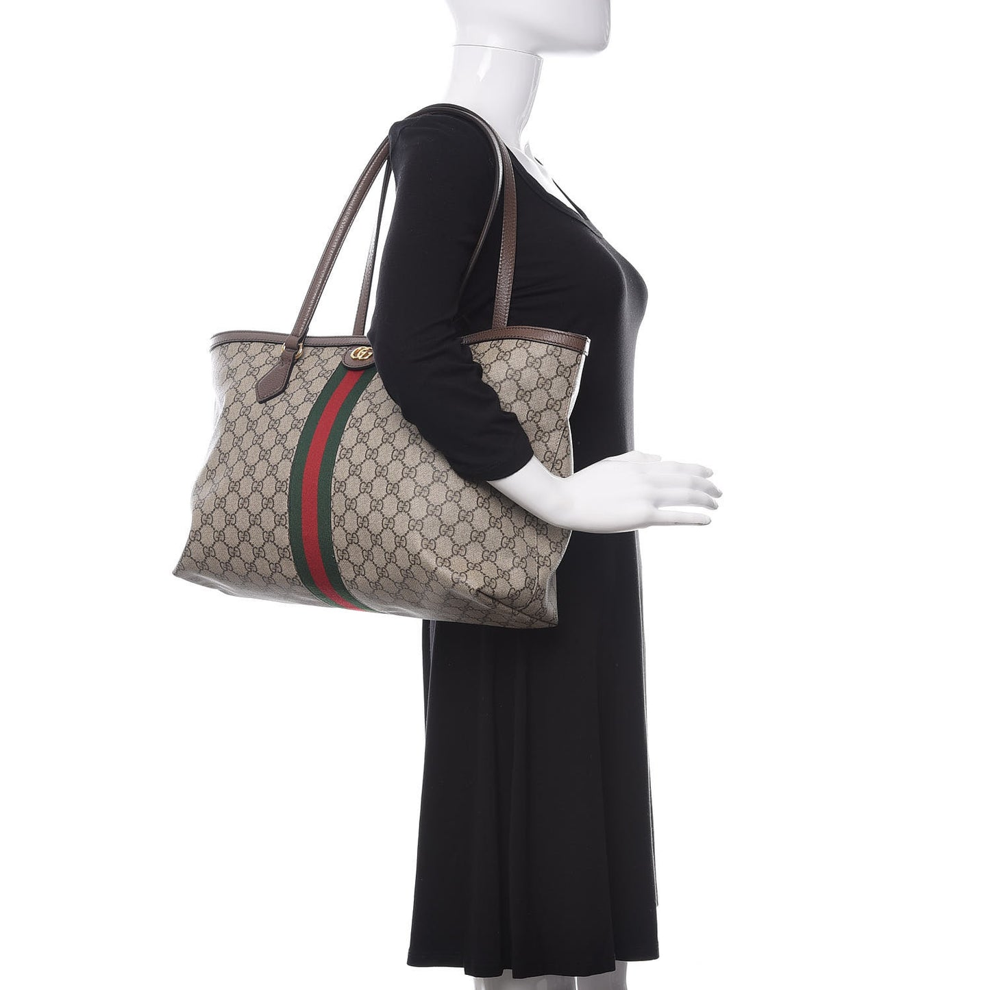 GG Supreme Monogram Medium Ophidia Shopping Tote Brown
