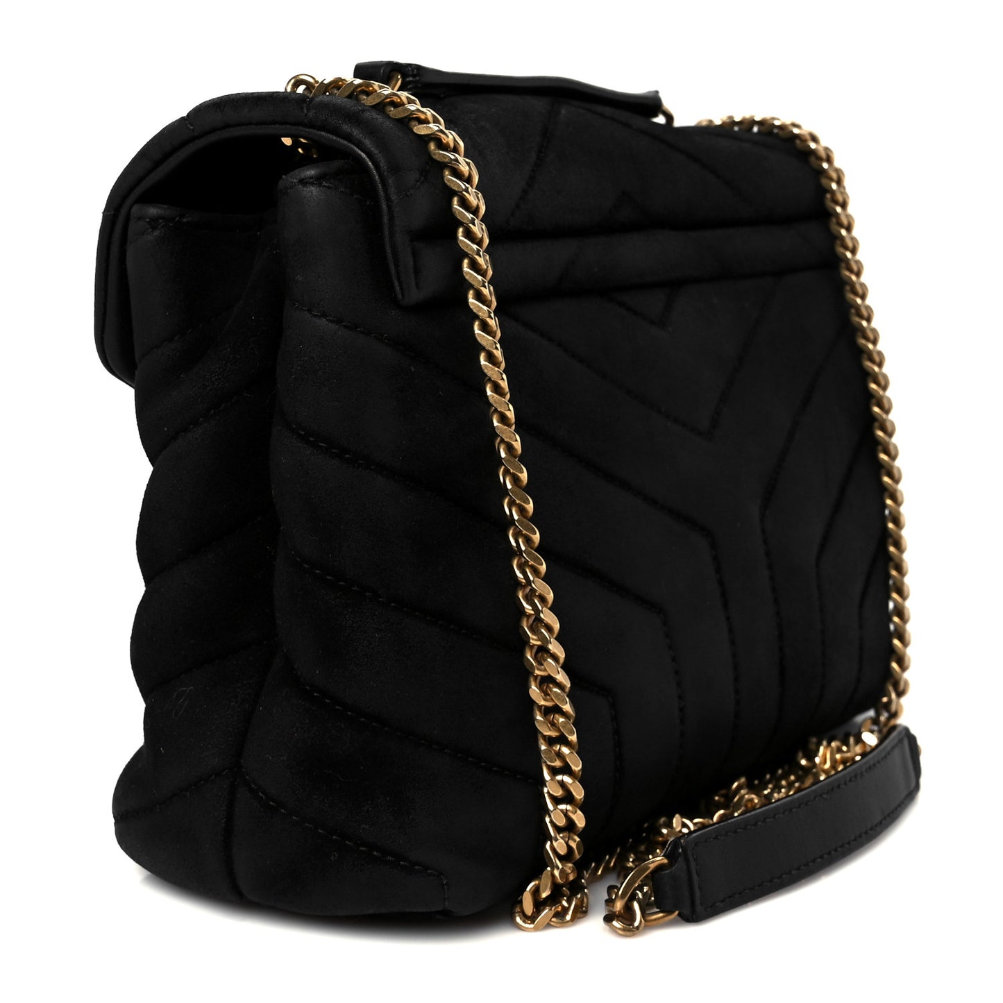 Suede Calfskin Y Quilted Monogram Small Loulou Chain Satchel Black