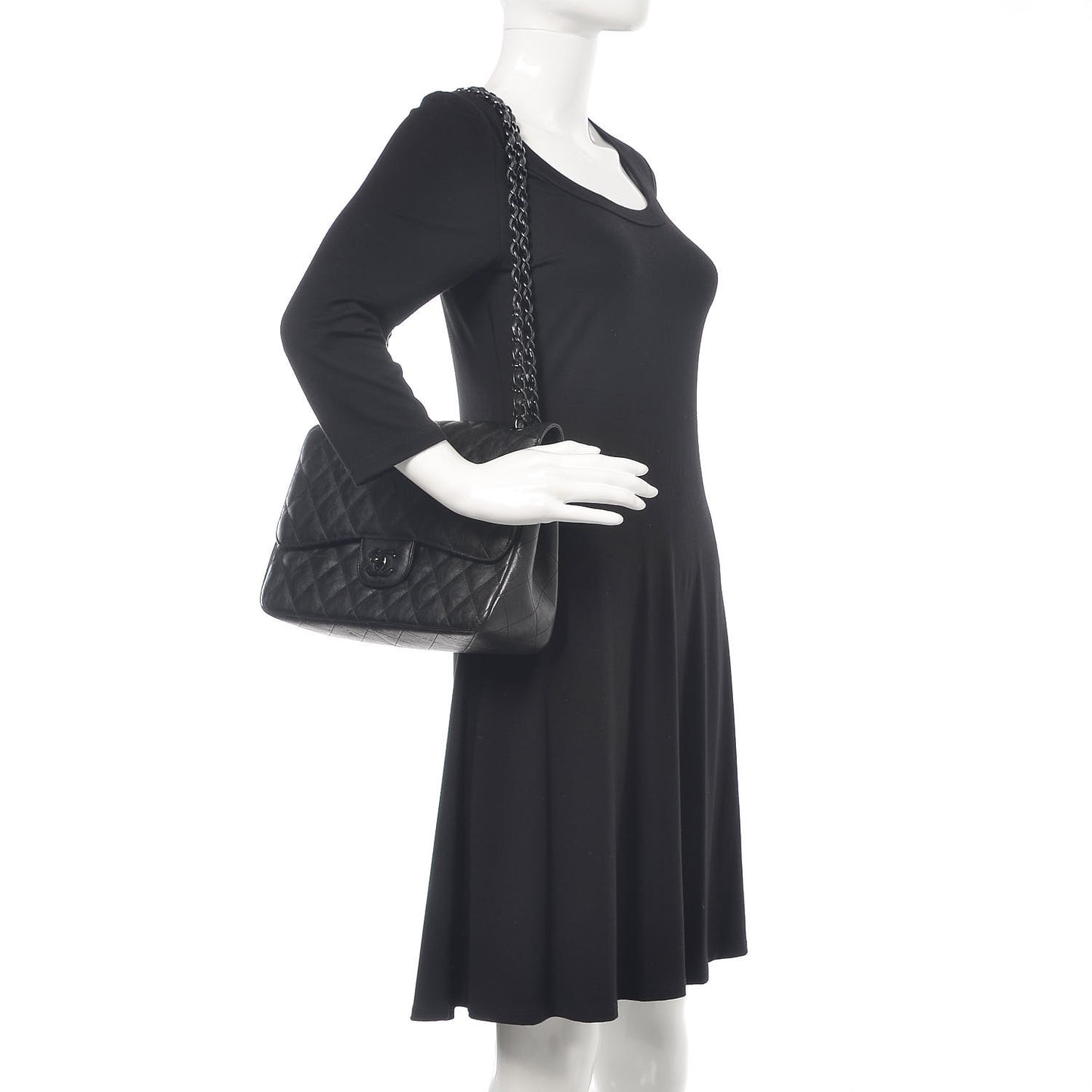 Crumpled Calfskin Quilted Jumbo Double Flap So Black