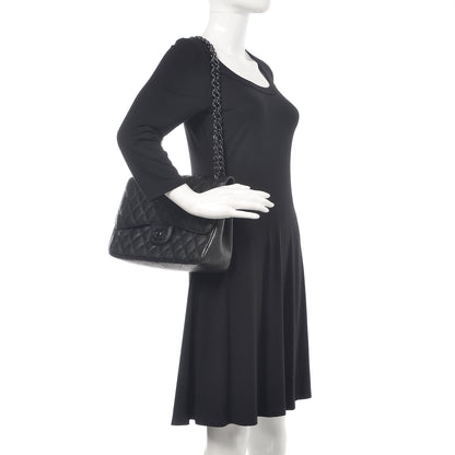 Chanel Crumpled Calfskin Quilted Jumbo Double Flap So Black 2 of 13