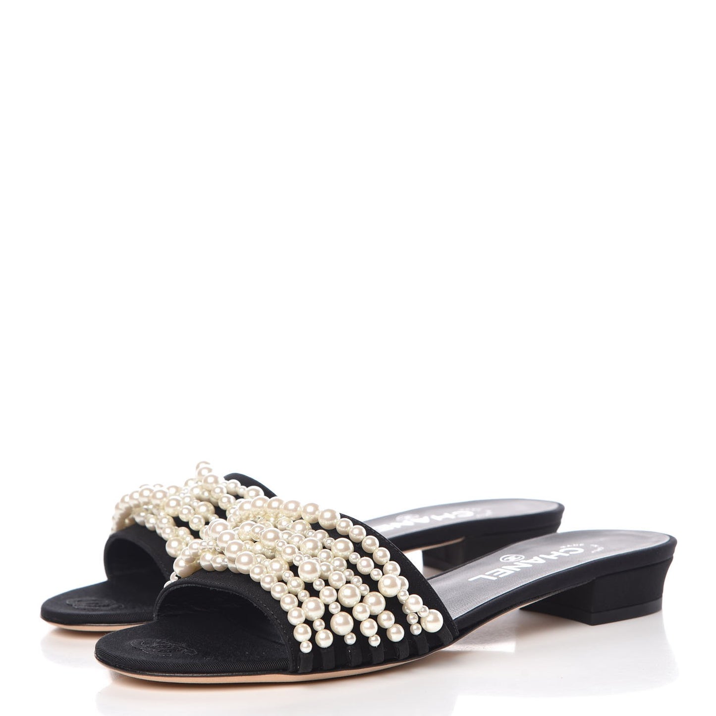 Felt Pearl Flat Sandals 38 Black