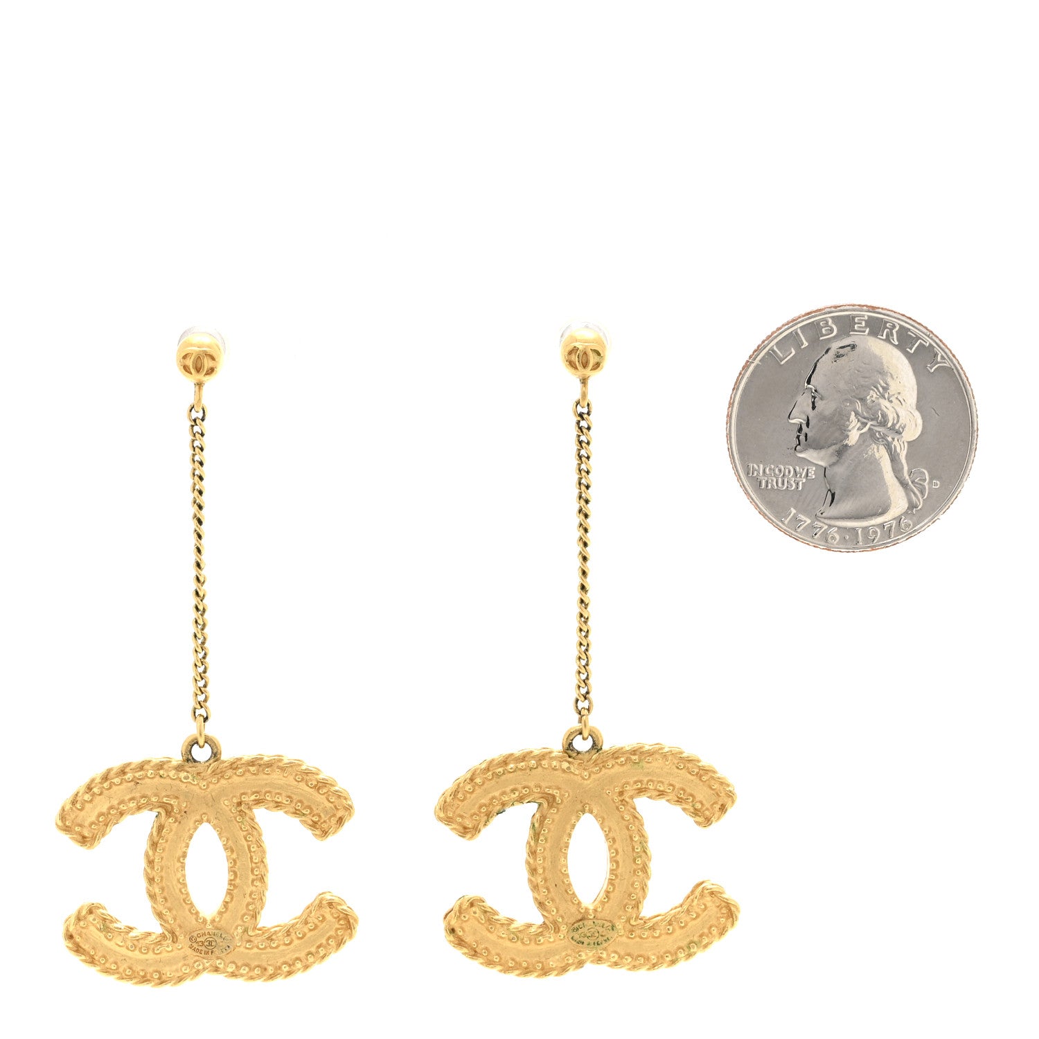 Chanel CC Drop Earrings Matte Gold 2 of 5