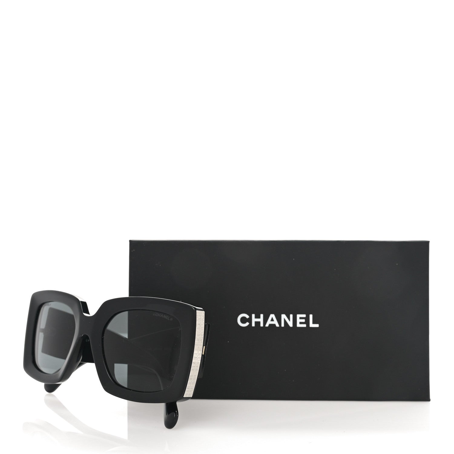 Chanel Acetate Rectangle Sunglasses 5435 Black Grey 8 of 8