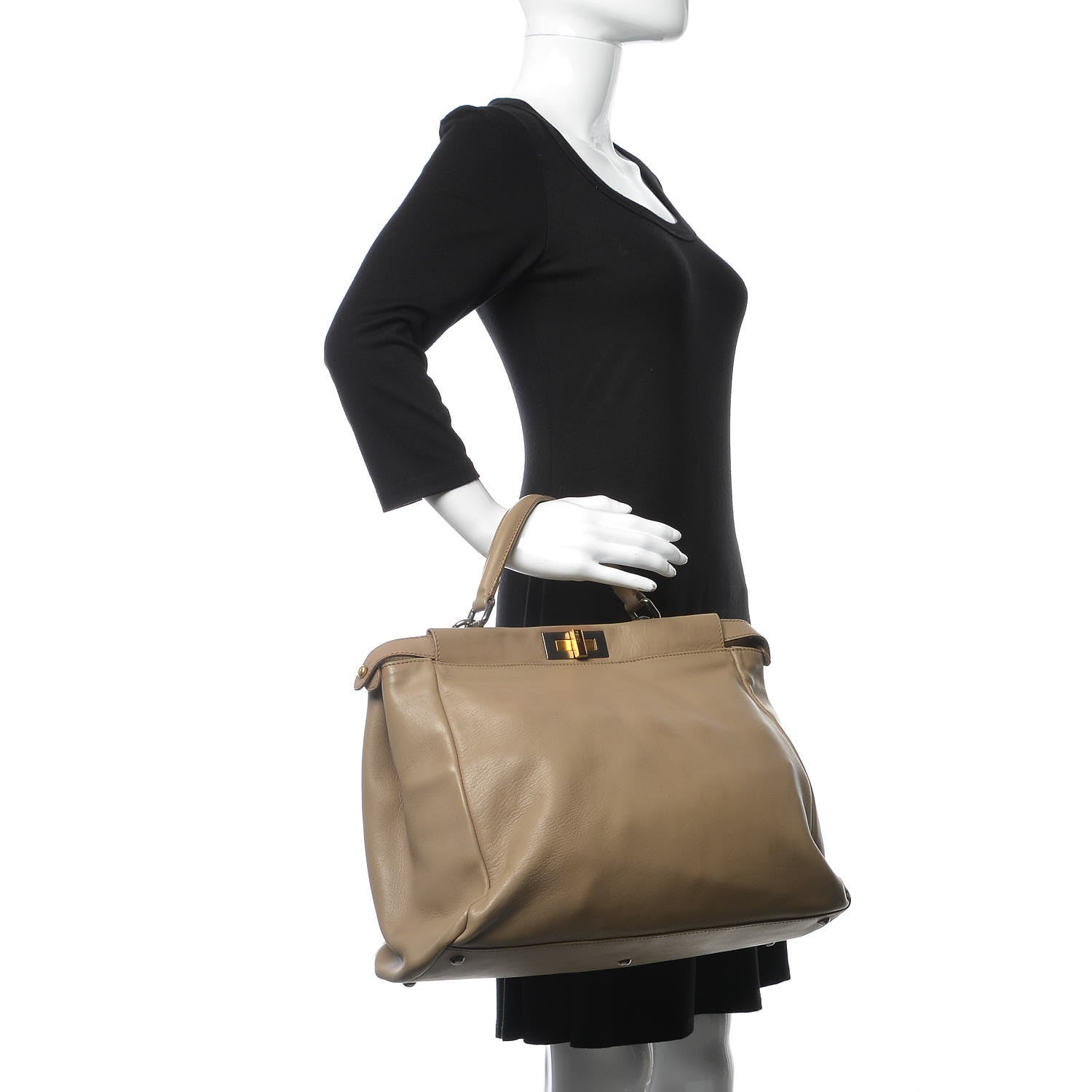 Fendi Vitello Saddle Ayers Large Peekaboo Iconic Satchel Argilla Saddle 3 of 20
