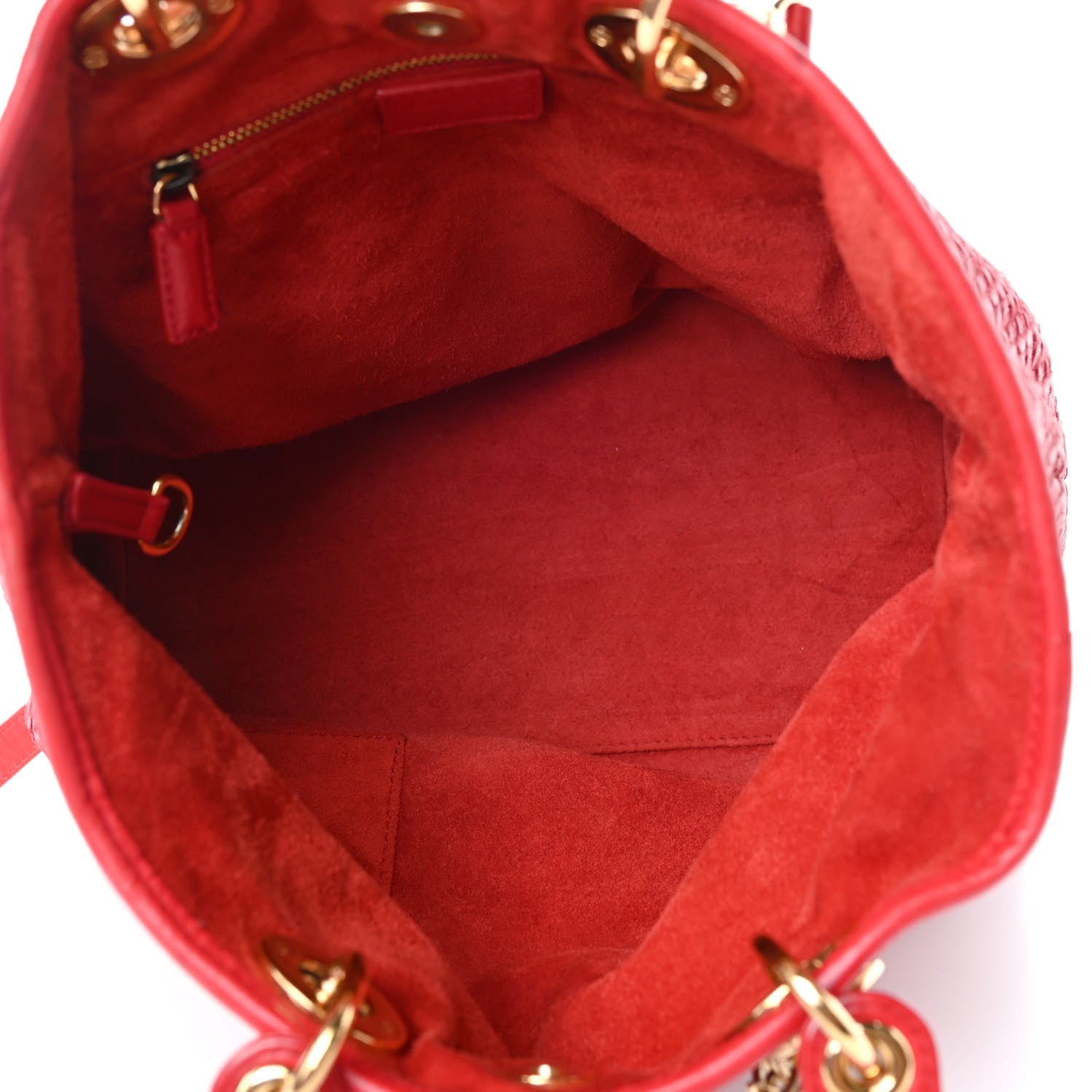 Christian Dior Lambskin Woven Lady Dior Shopping Tote Red 4 of 4