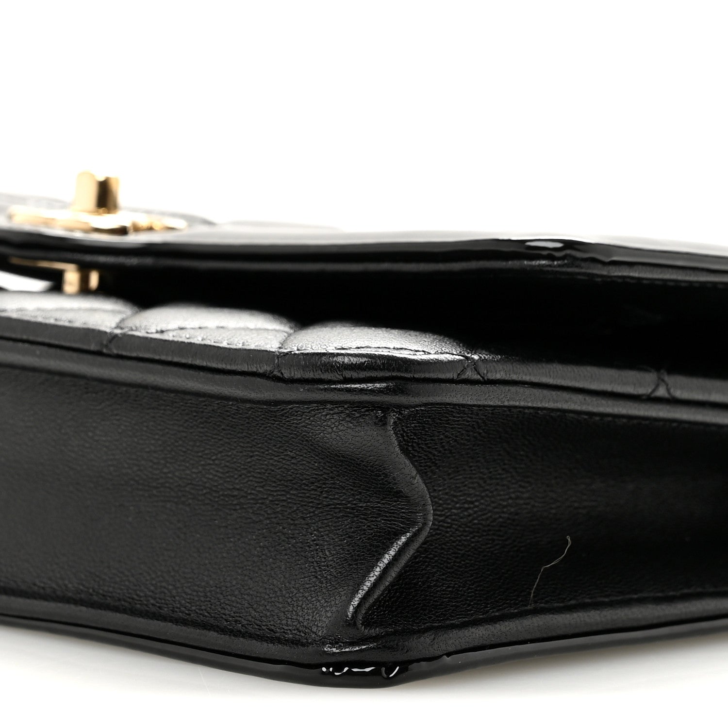 Chanel Lambskin Patent Calfskin Quilted Hold The Line CC Wallet On Chain WOC Black 10 of 12
