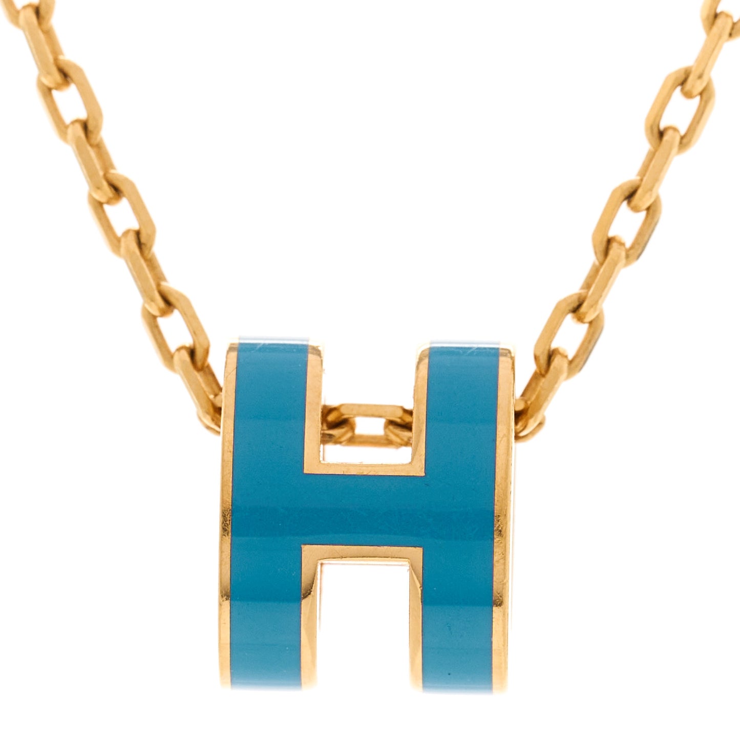 Lacquered Gold Mini Pop H Pendant Necklace Bleu Jean