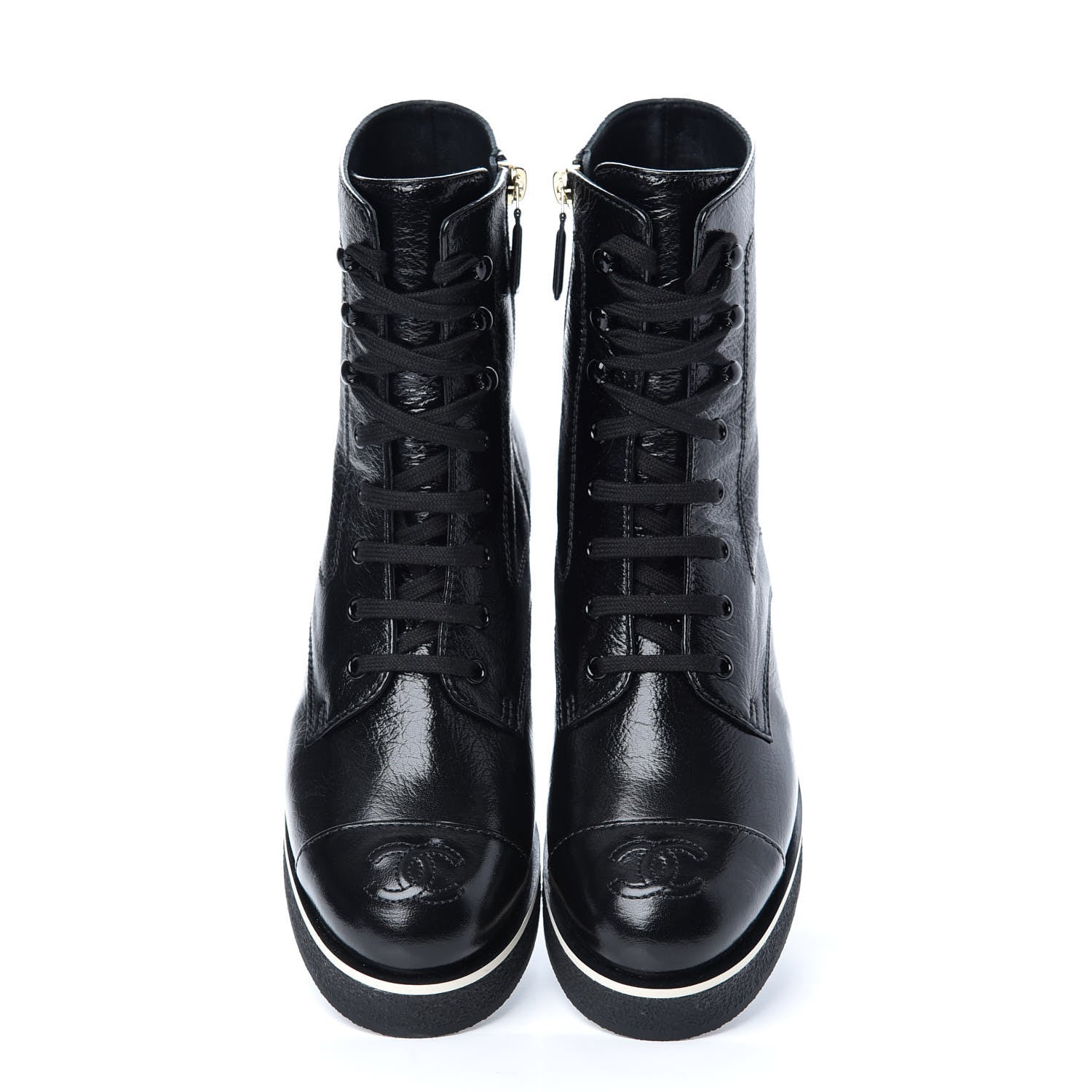 Chanel Shiny Crumpled Lambskin Lace Up Boots 39 Black 5 of 11