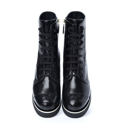 Chanel Shiny Crumpled Lambskin Lace Up Boots 39 Black 5 of 11