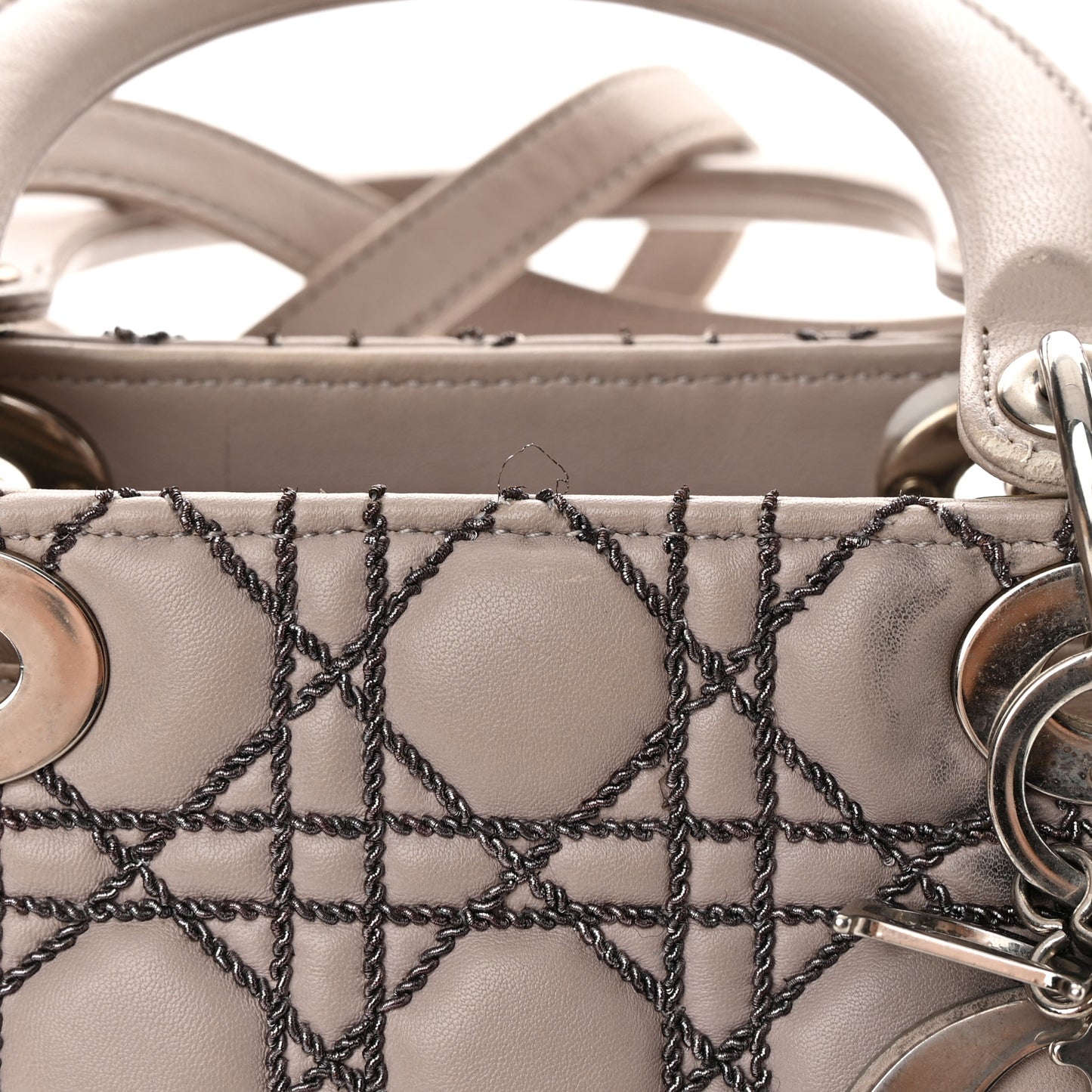 Lambskin Metallic Stitched Cannage Medium Lady Dior Grey Silver
