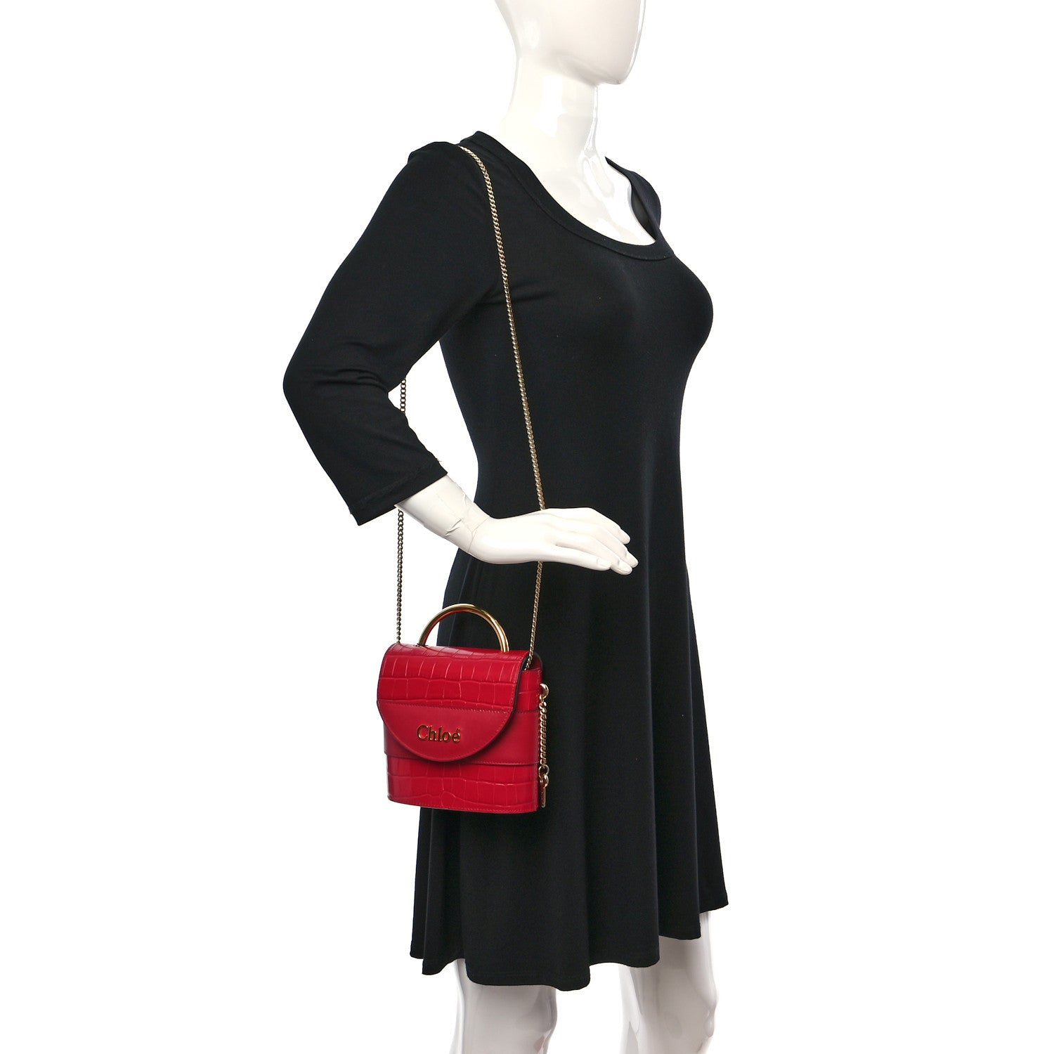 Chloe Calfskin Crocodile Embossed Small Aby Lock Dusky Red 2 of 8