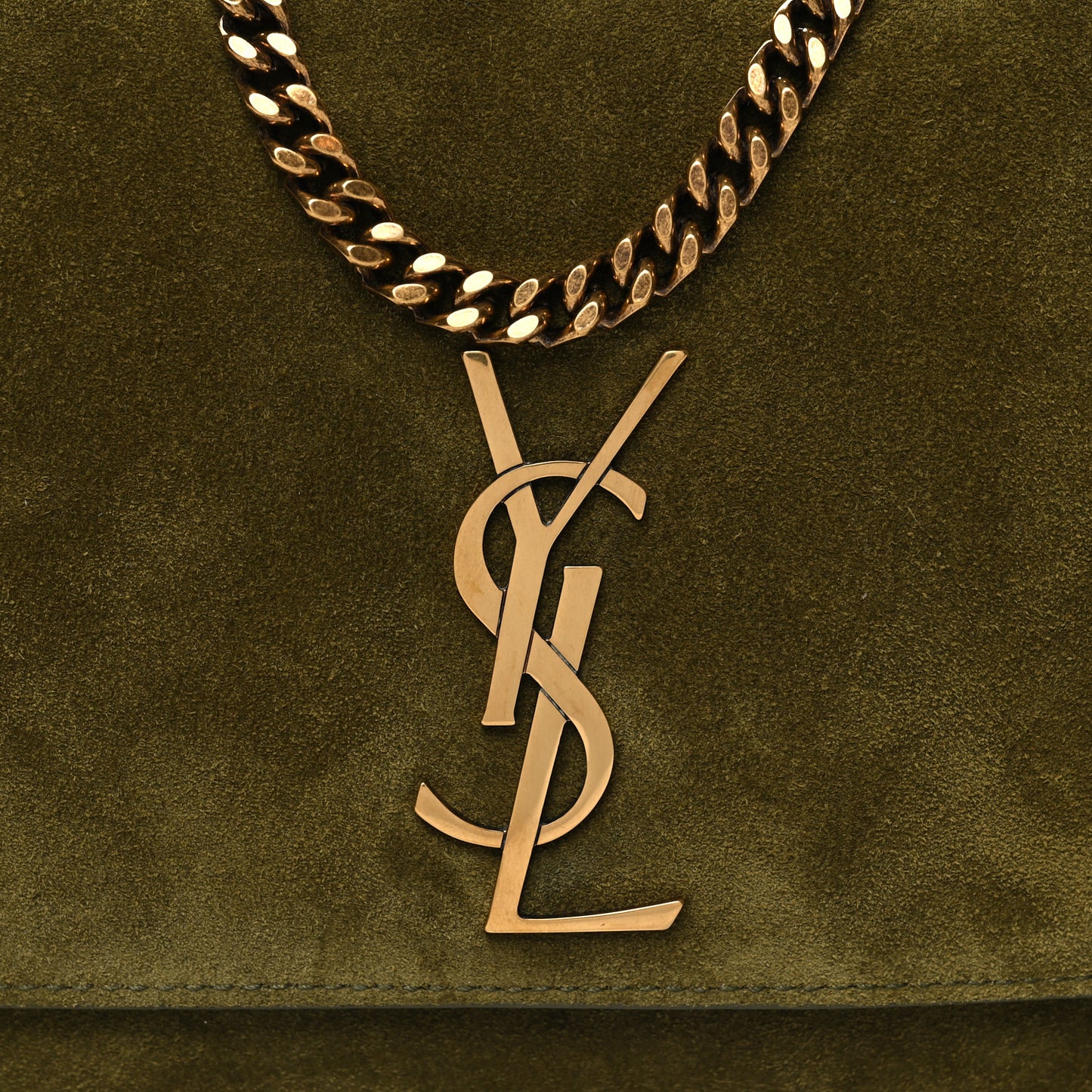Smooth Calfskin Suede Small Reversible Monogram Kate Satchel Loden Green